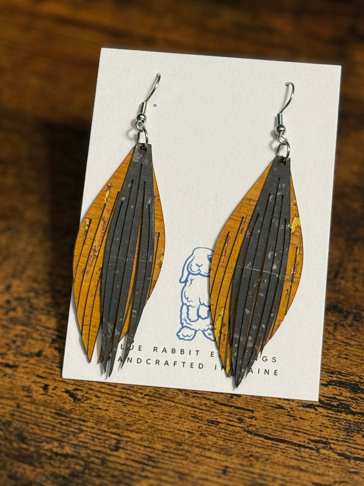 Cork & Gray Leather Fringe Earrings