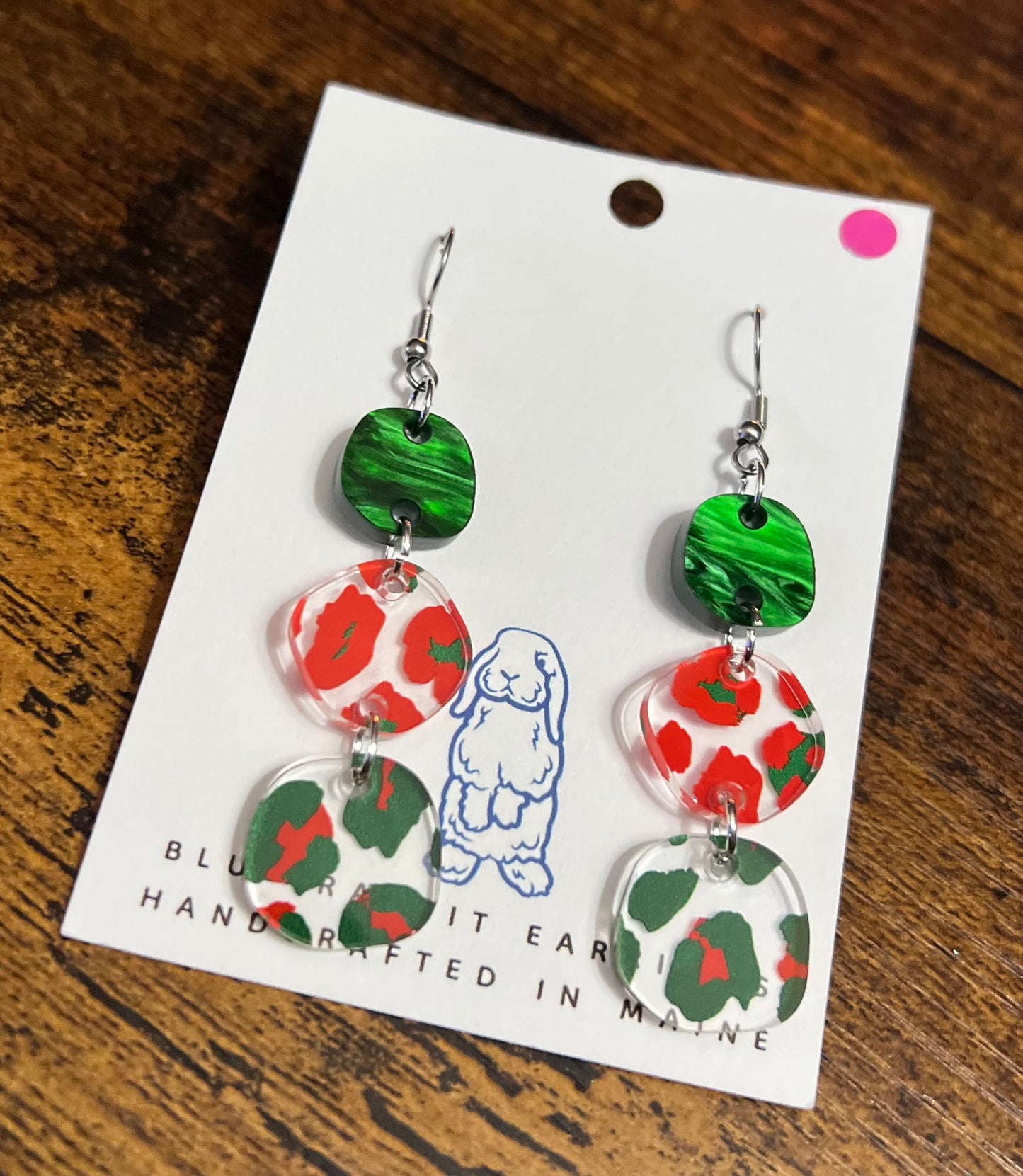 Acrylic Red & Green Leopard Print Earrings