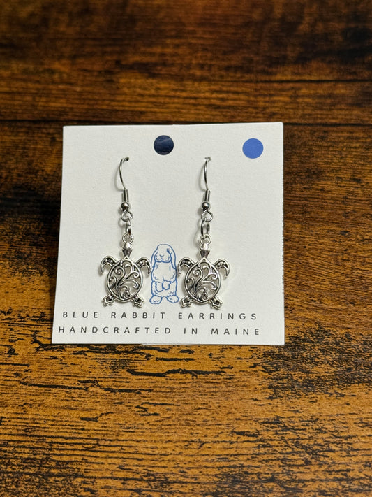Antique Silver Turtle Earrings- Petite