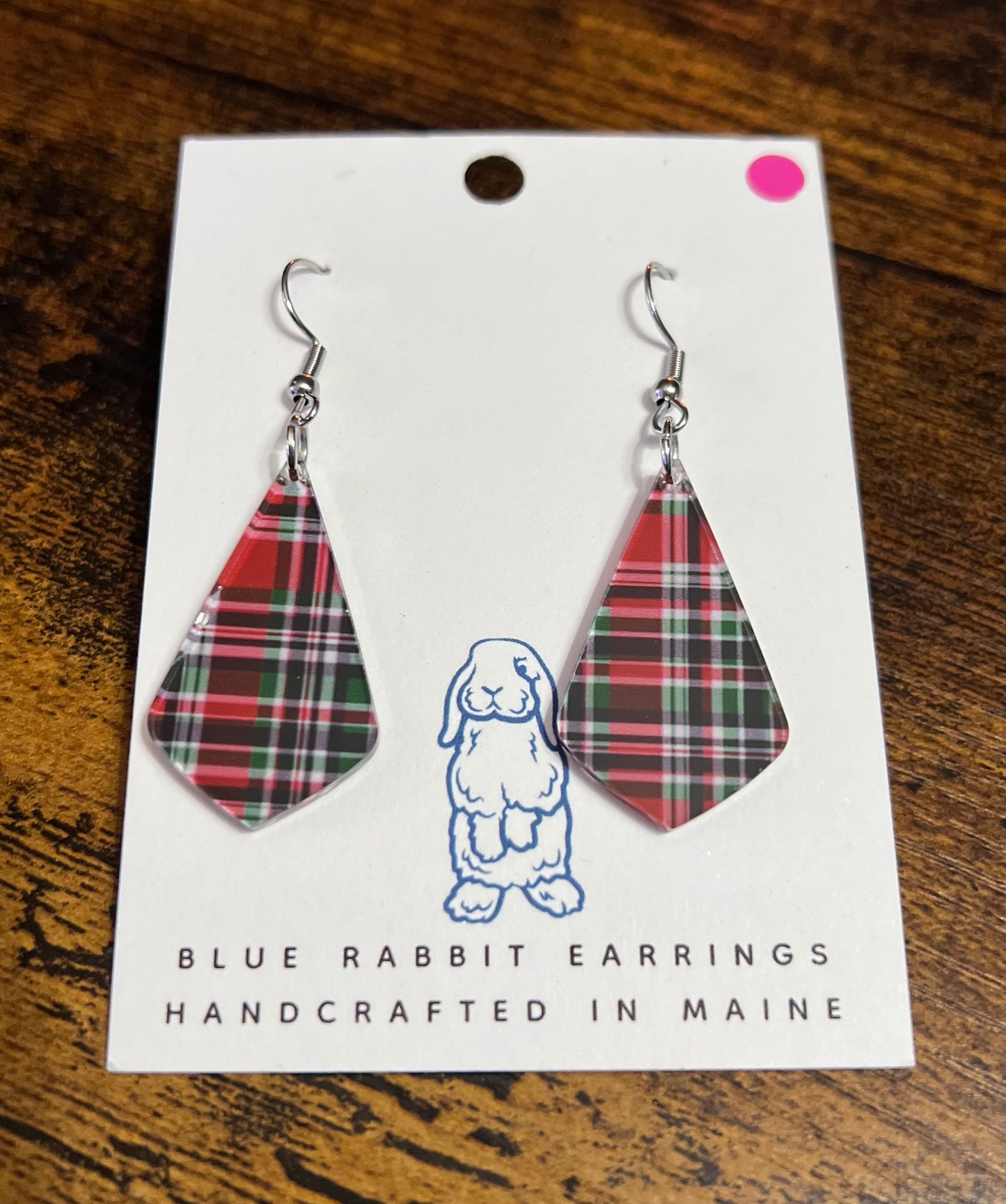 Acrylic Red & Green Plaid Earrings