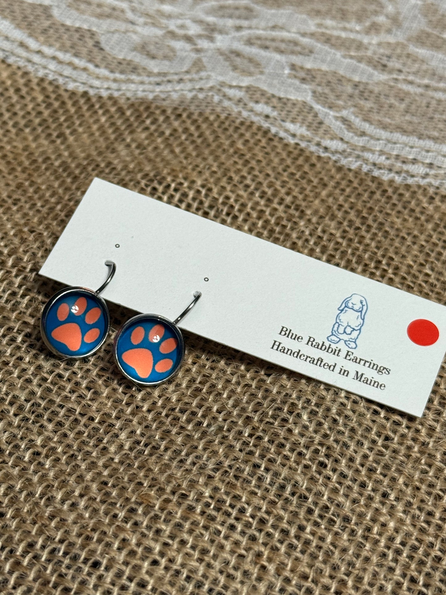 Blue Paw Print Leverbacks 12mm