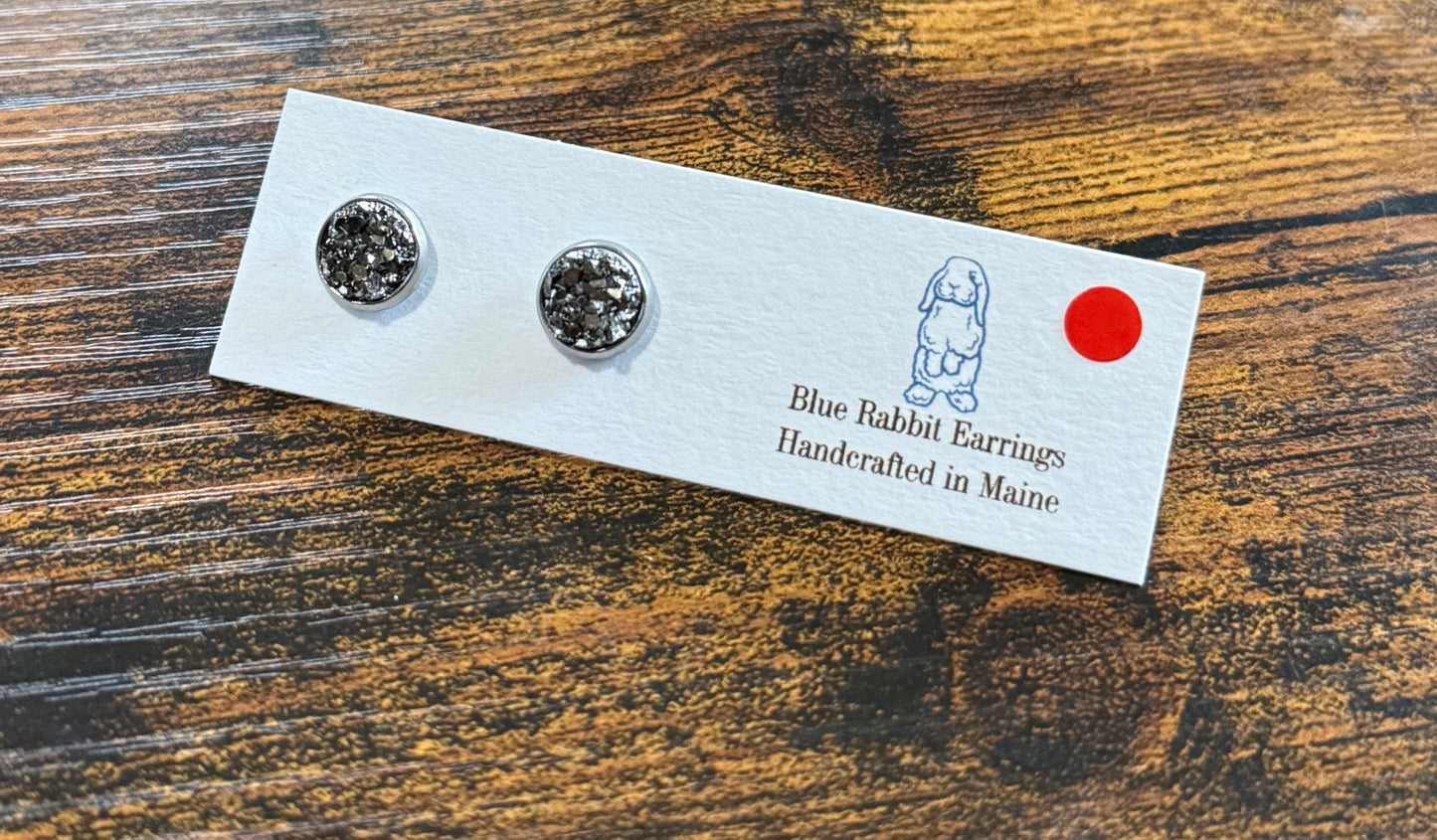 Gun Metal Druzy Studs 8mm