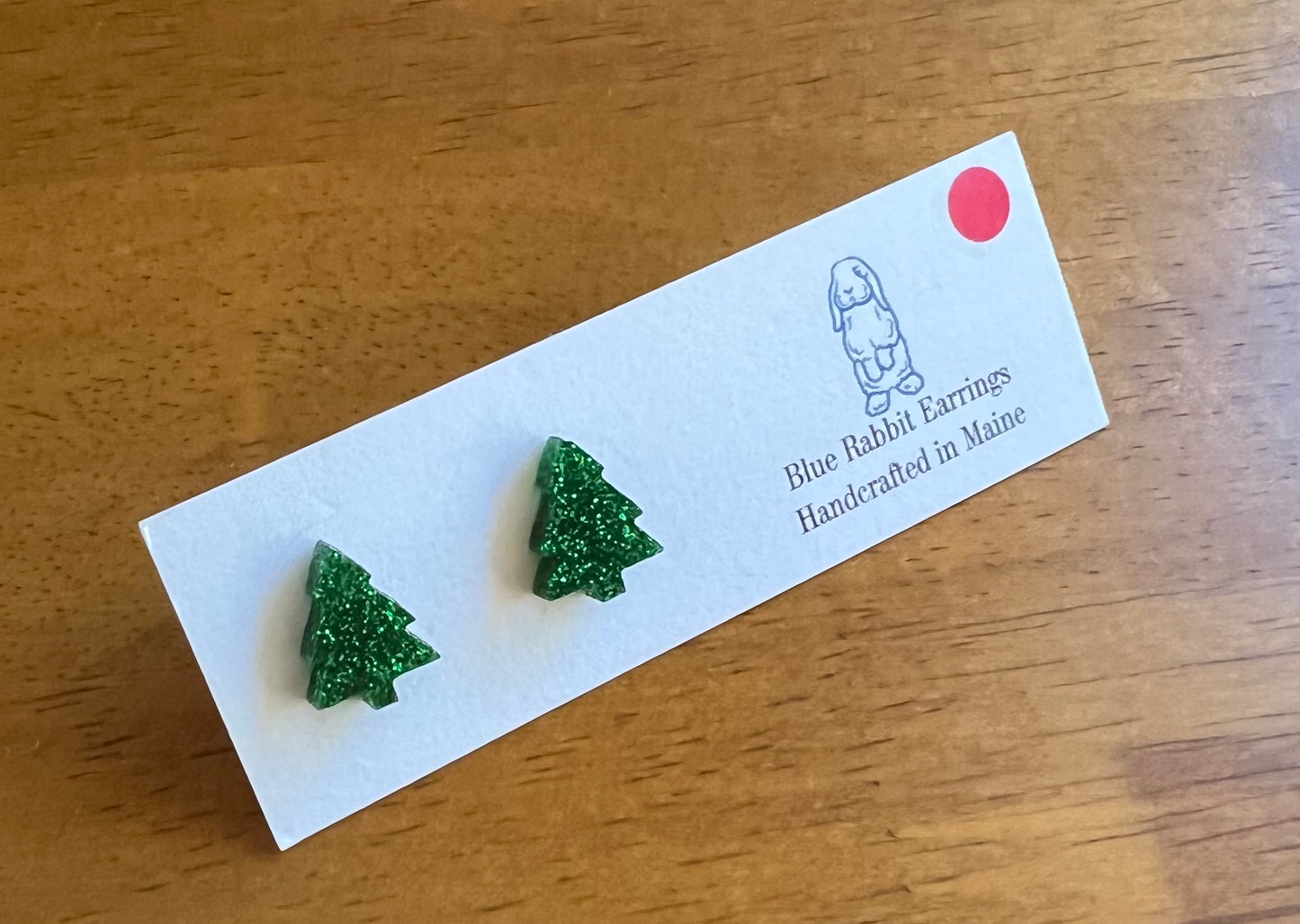 Acrylic Green Glitter Tree Studs