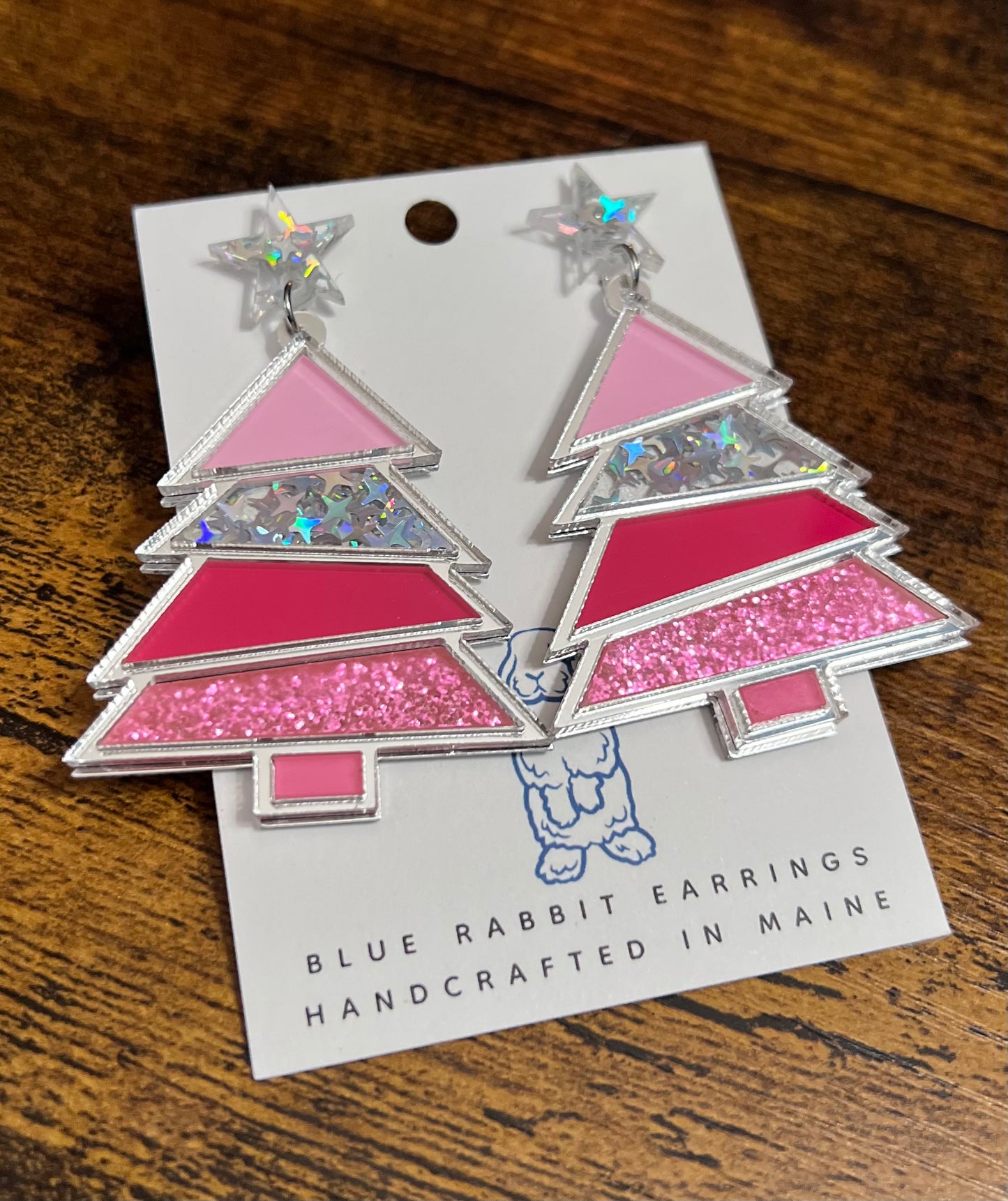 Acrylic Pink Tree Earrings