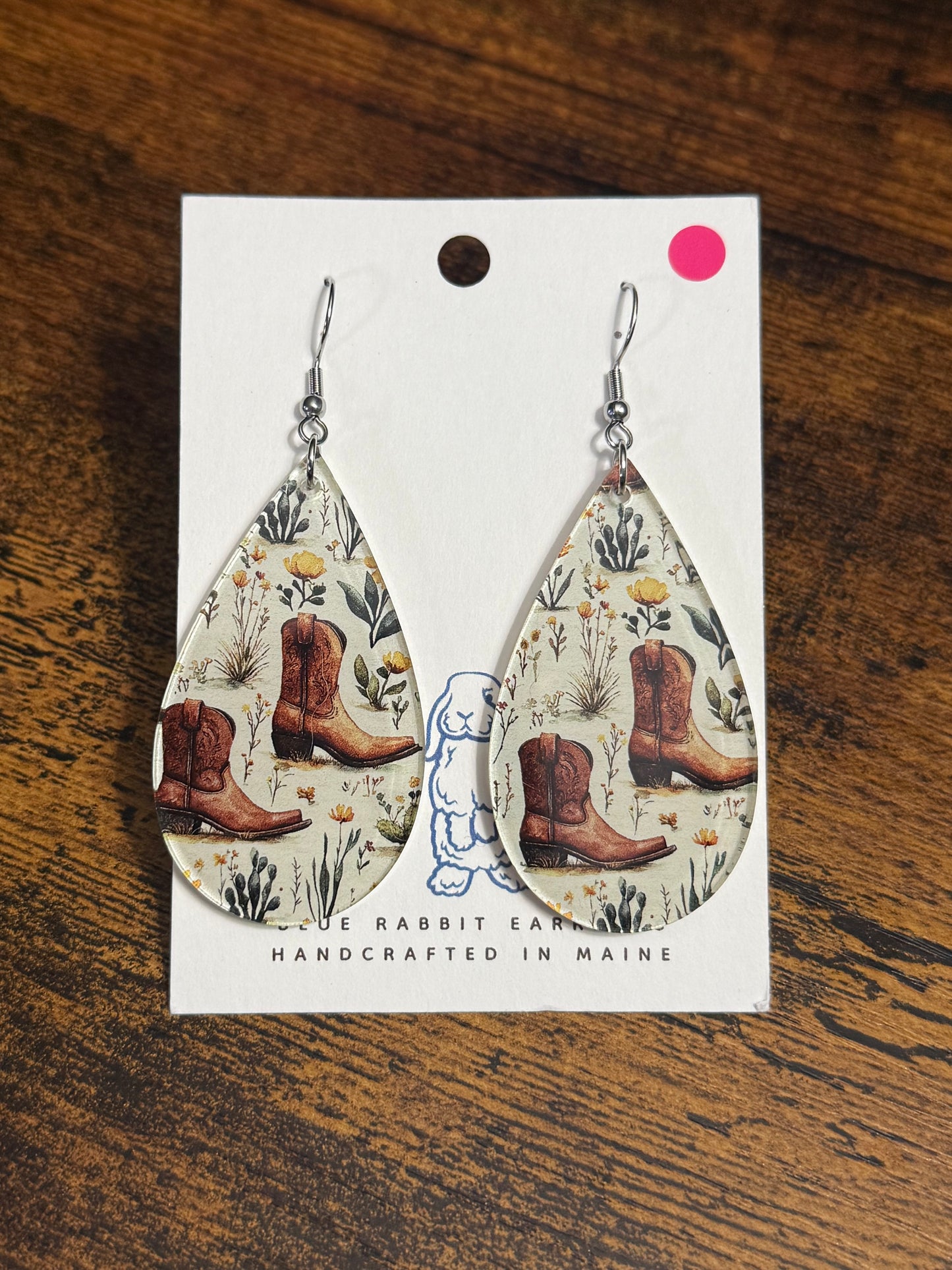Acrylic Cowgirl Boot & Floral Earrings