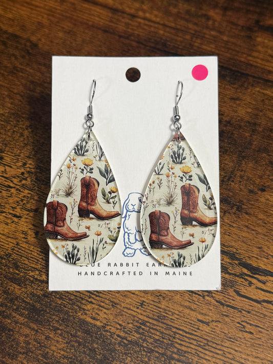 Acrylic Cowgirl Boot & Floral Earrings
