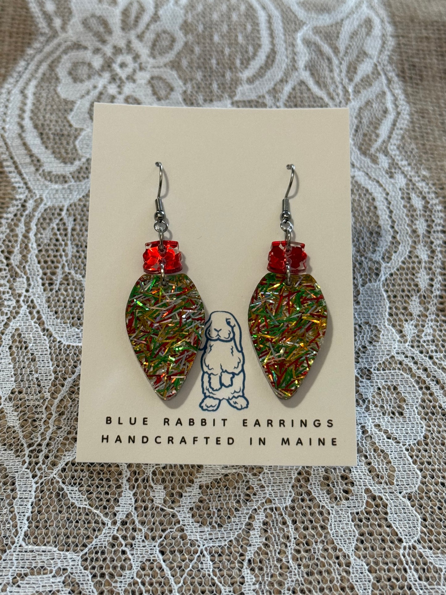 Acrylic Tinsel Christmas Bulb Earrings