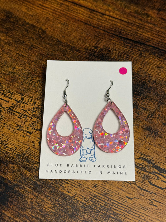 Acrylic Chunky Pink Glitter Earrings