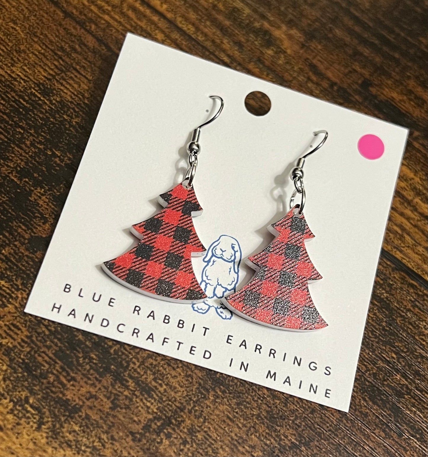 Acrylic Buffalo Plaid Tree Earrings