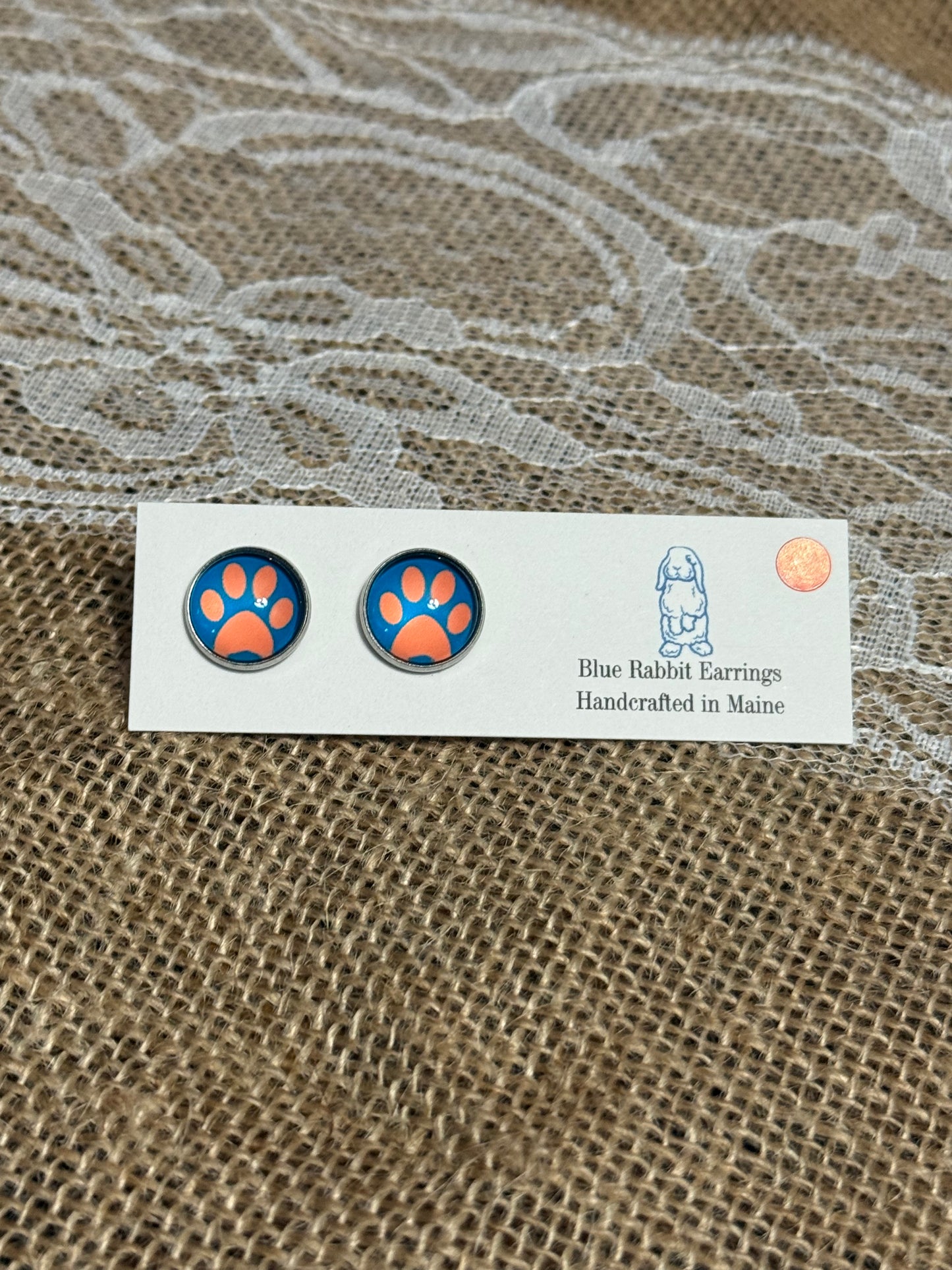 Blue Paw Print Studs 12mm