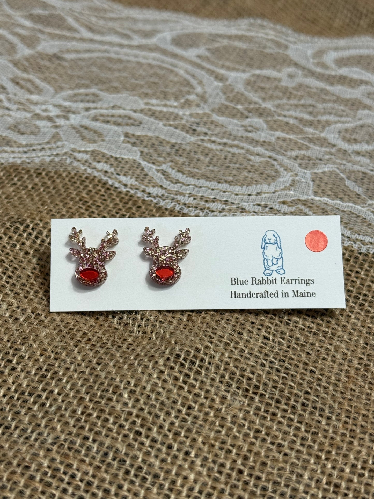 Acrylic Red Nose Reindeer Studs