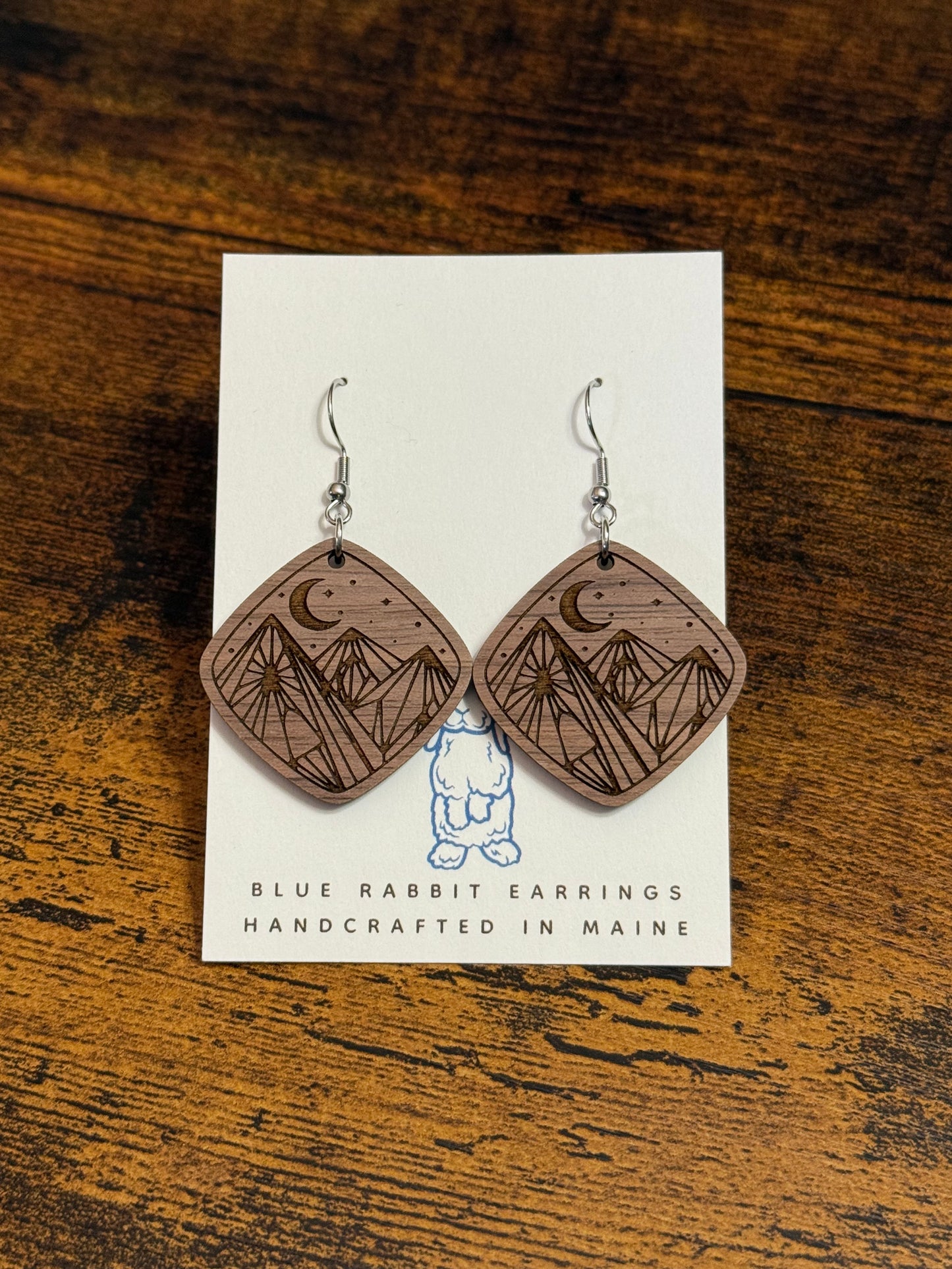 Walnut Moon & Mountain Earrings
