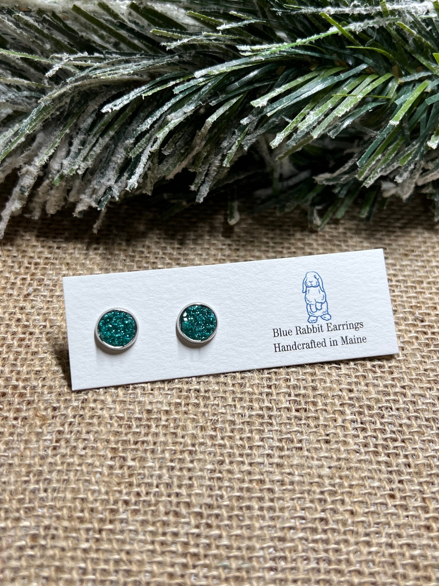 Metallic Teal Druzy Studs 8mm