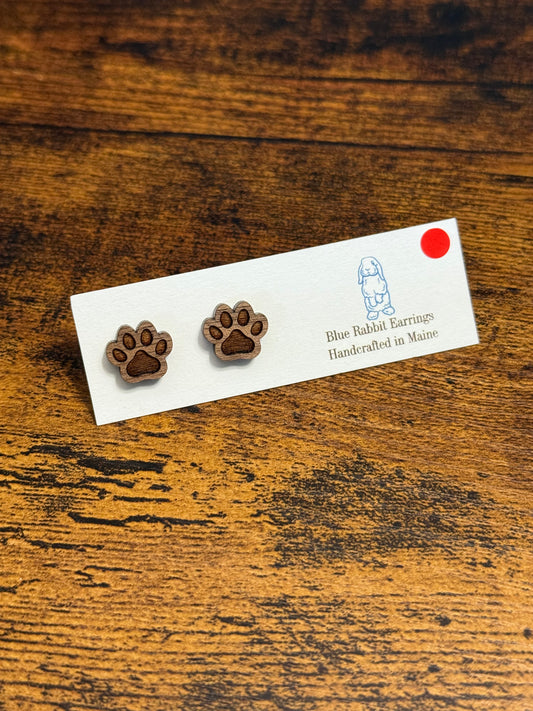 Walnut Paw Print Studs