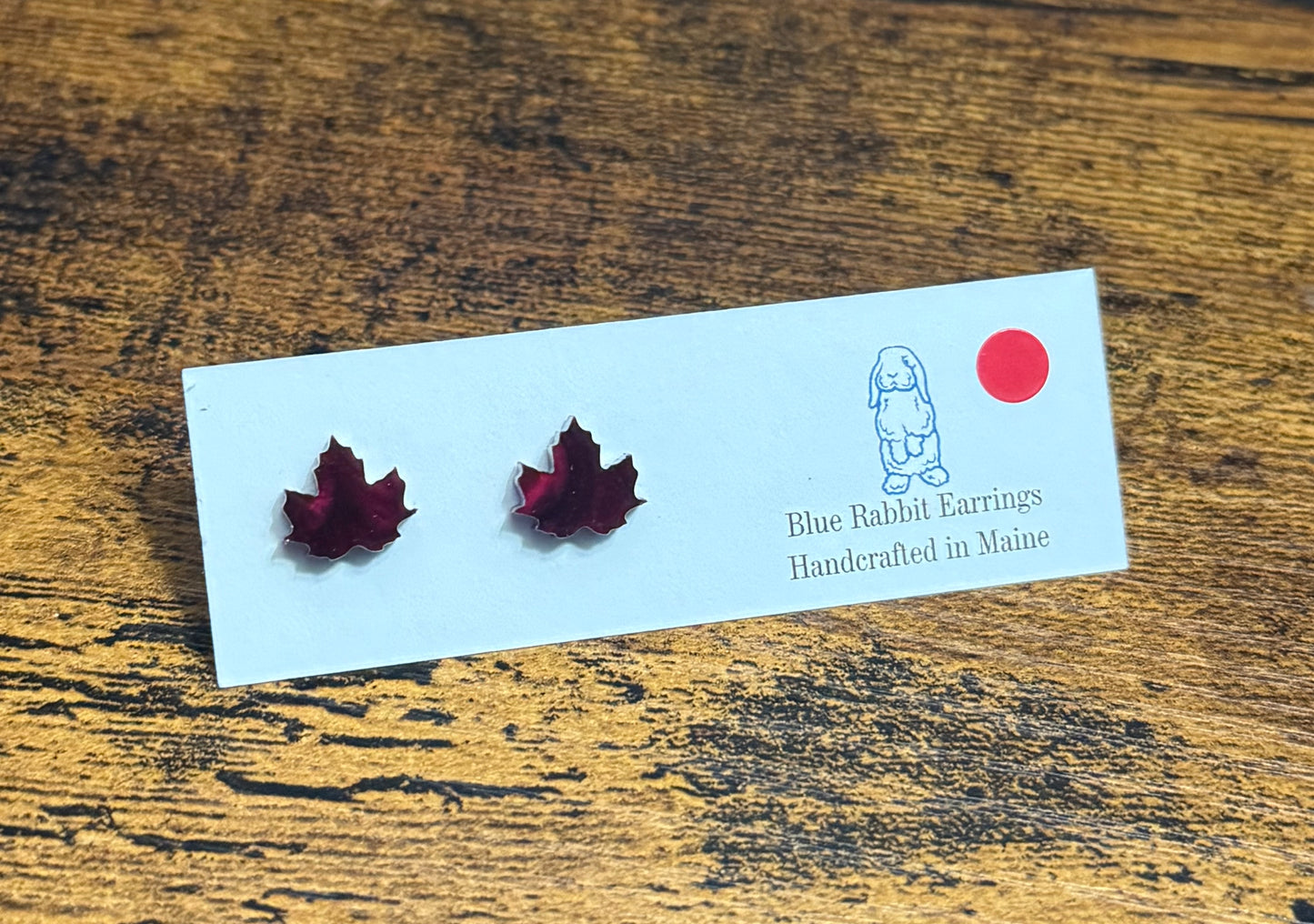 Acrylic Maroon Leaf Studs