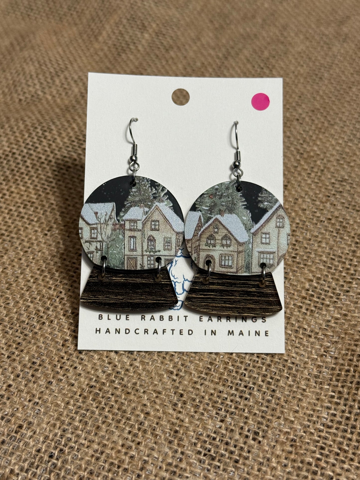 Acrylic Winter Village Snow Globe Earrings