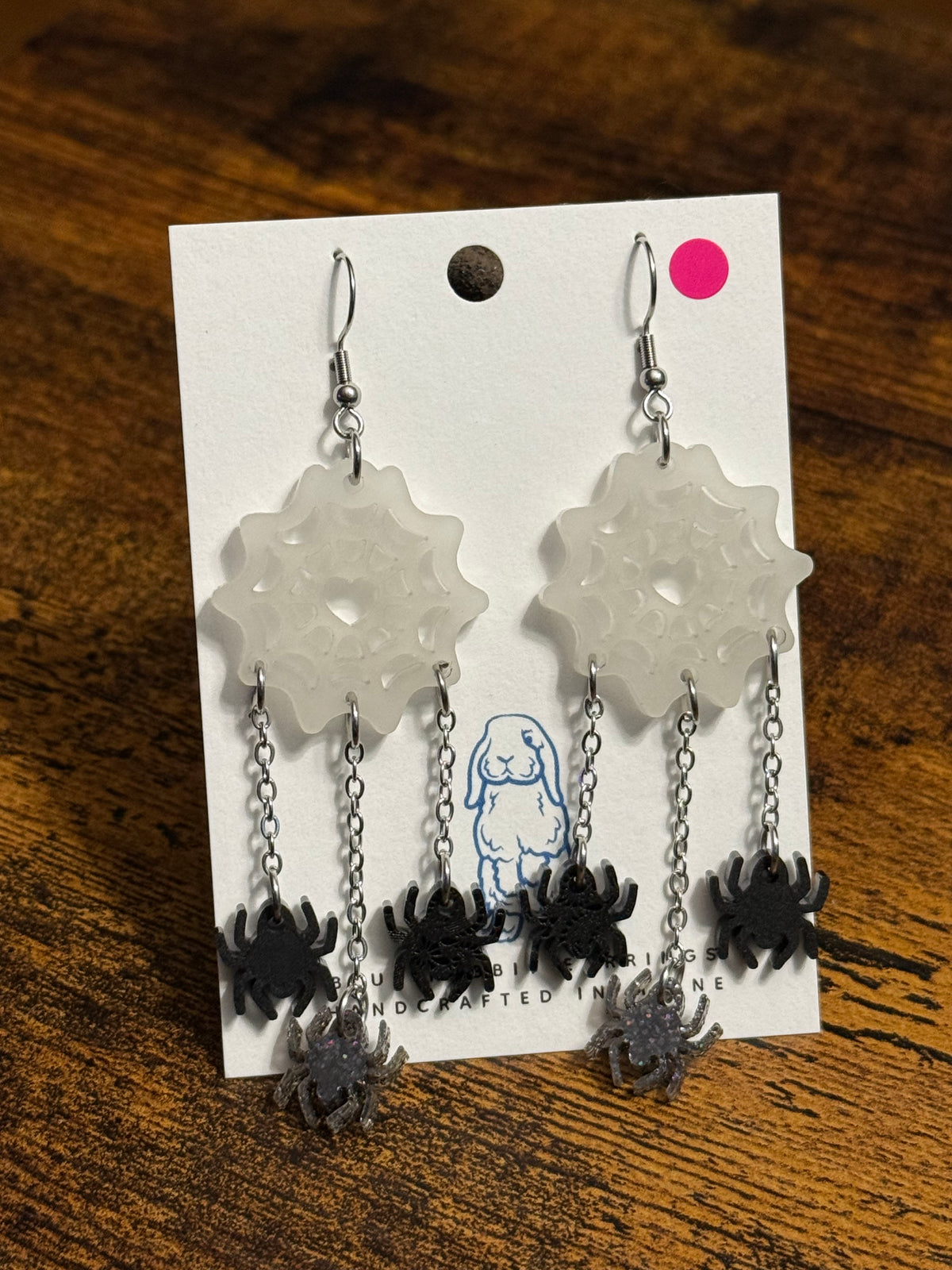 Acrylic Spider Web Earrings-Glow in the dark.