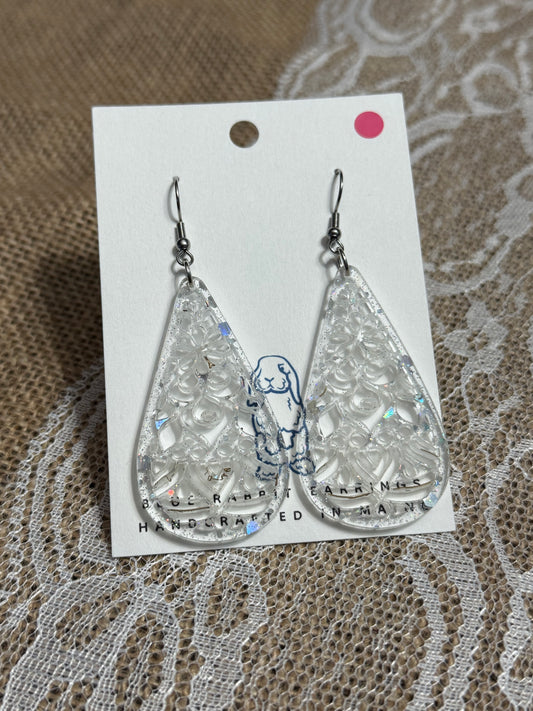 Acrylic Silver Glitter Earrings