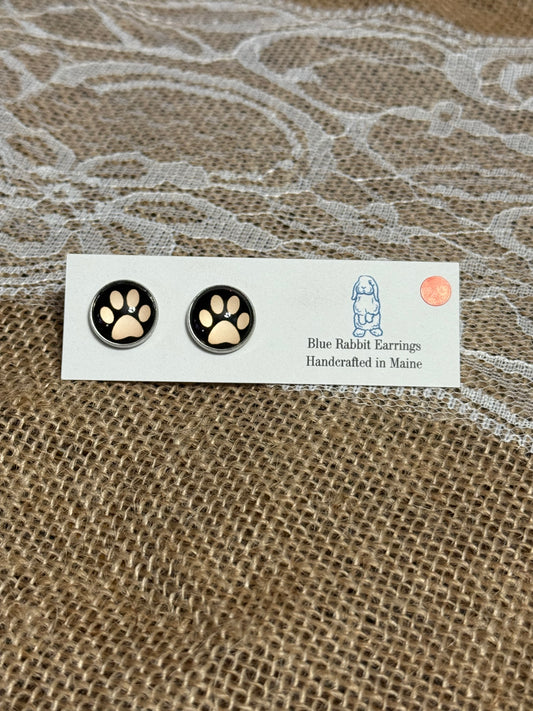 Black Paw Print Studs 12mm