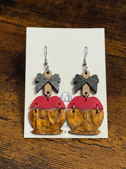 Acrylic Red Caramel Apple Earrings