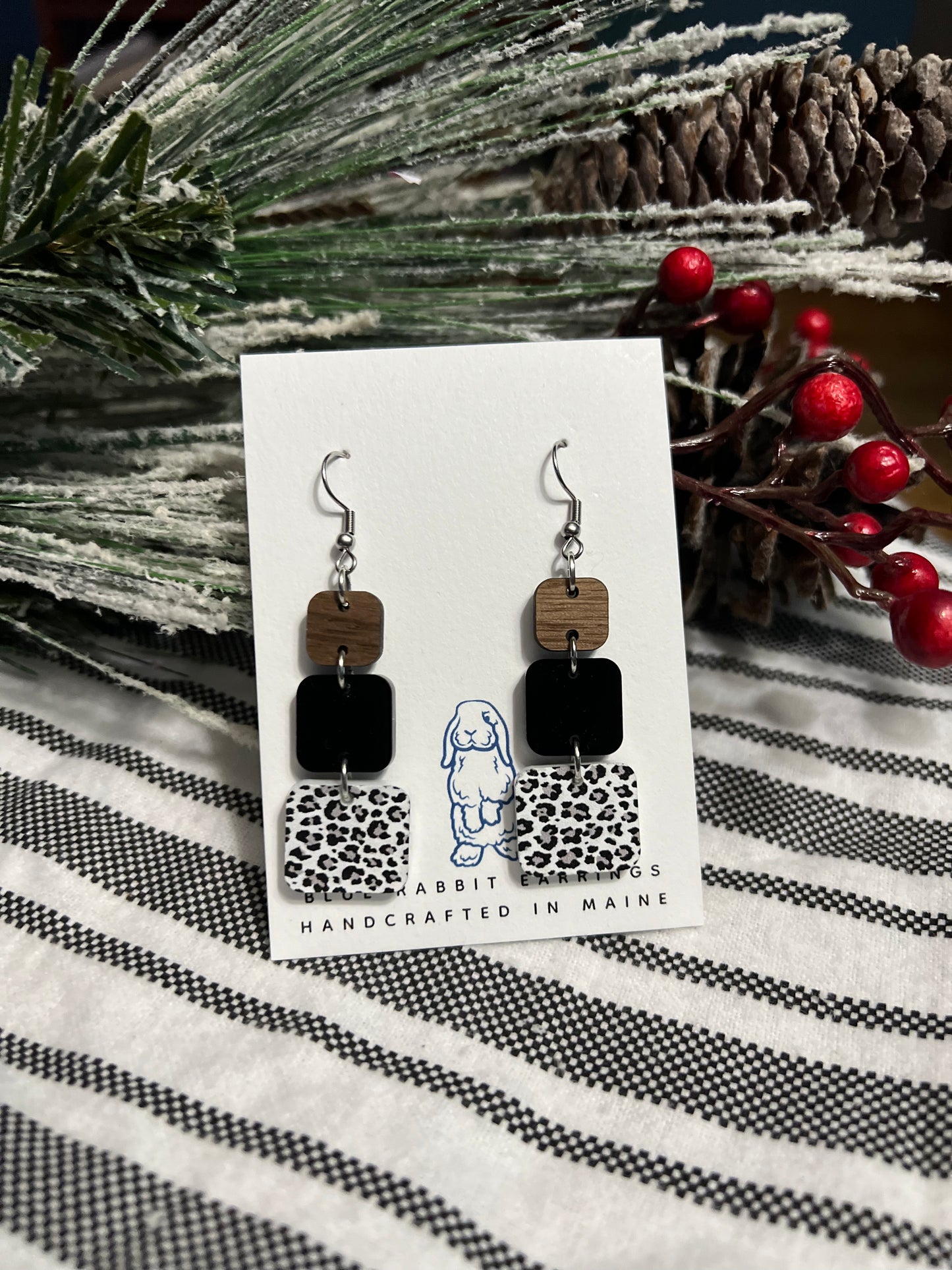 Acrylic Snow Leopard Earrings