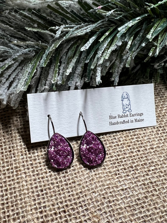 Teardrop Purple Druzy Lever Backs