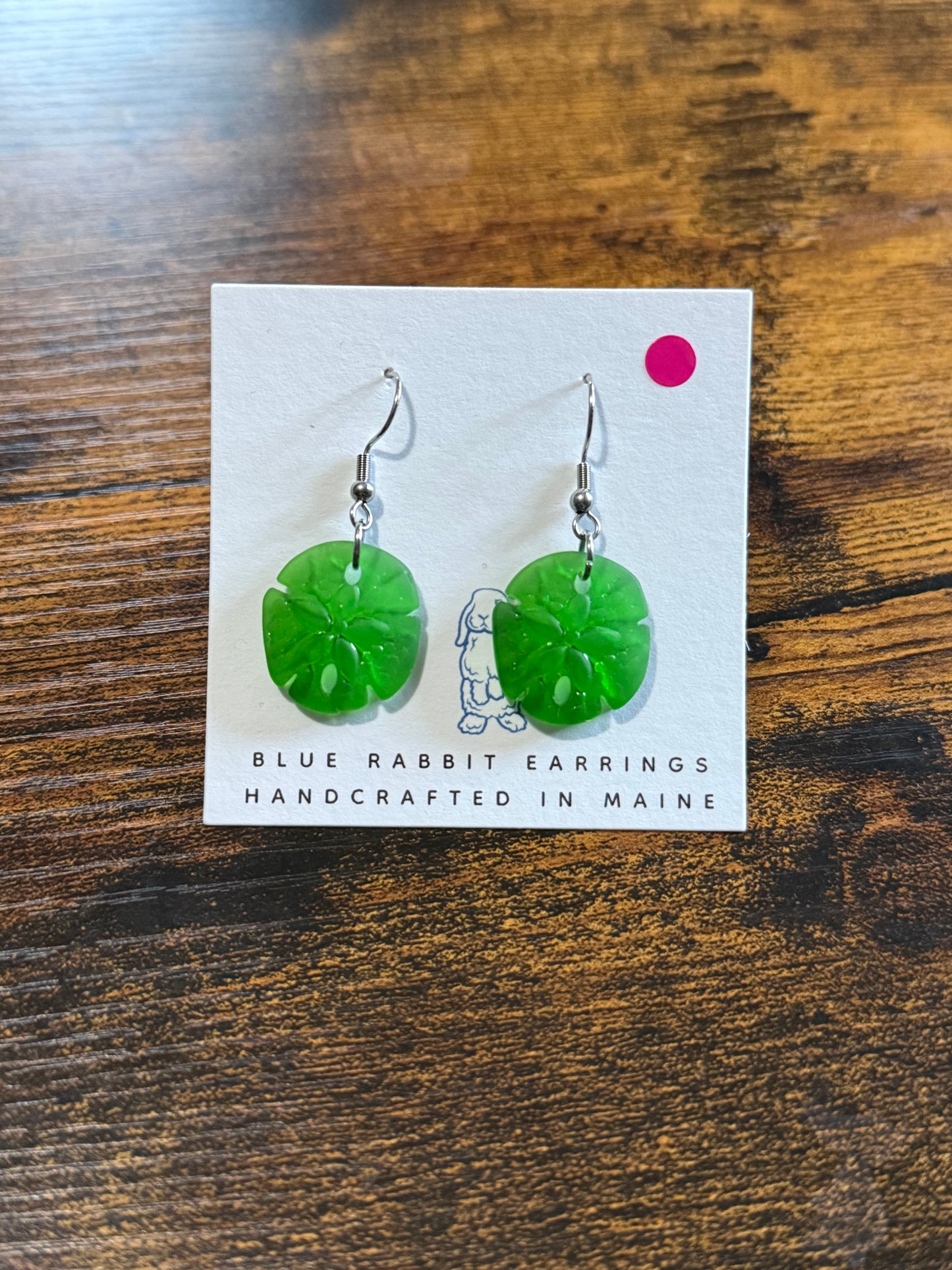 Shamrock Green Sea Glass Sand Dollar Earrings