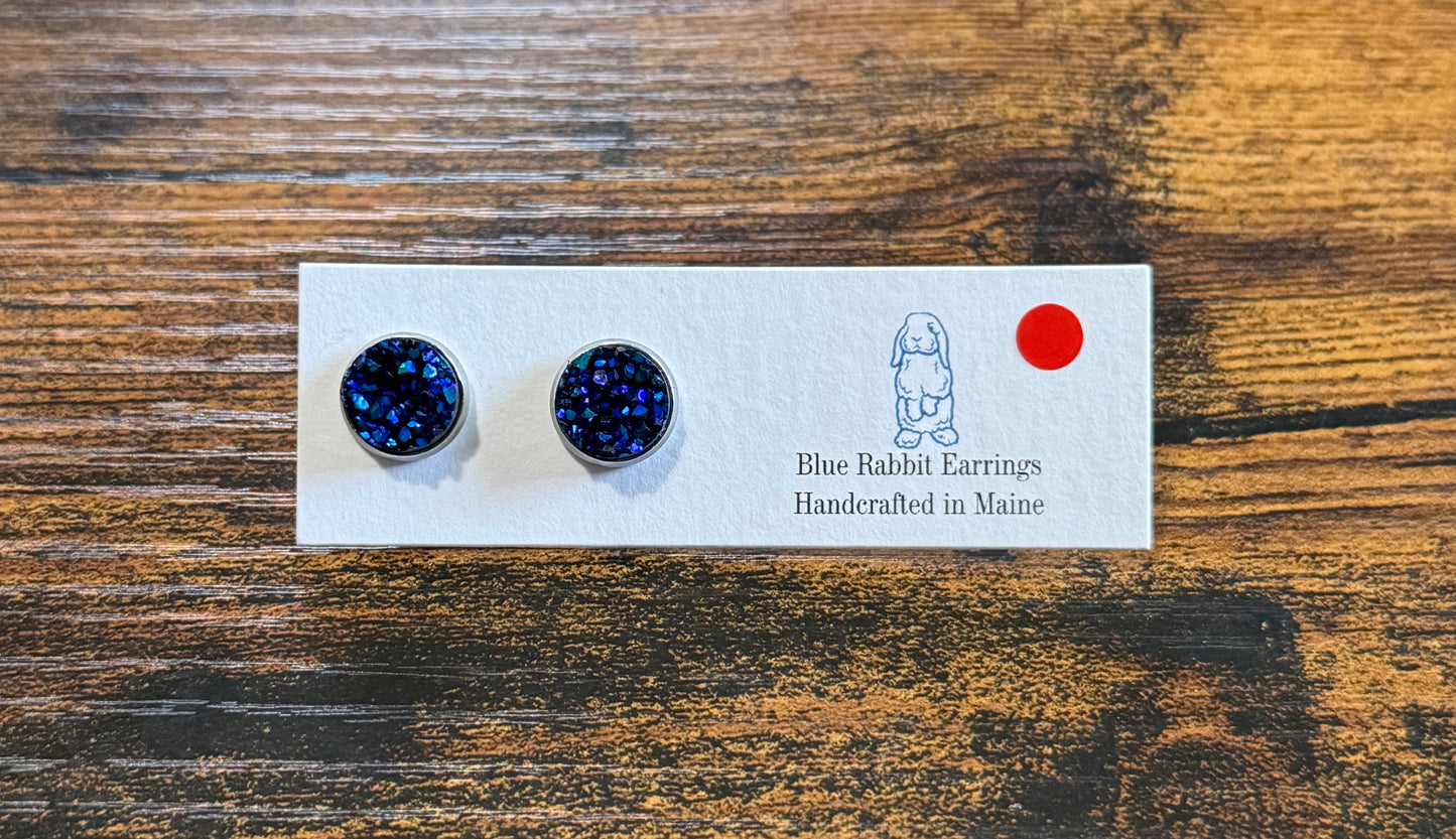 Metallic Blue Druzy Studs 12mm
