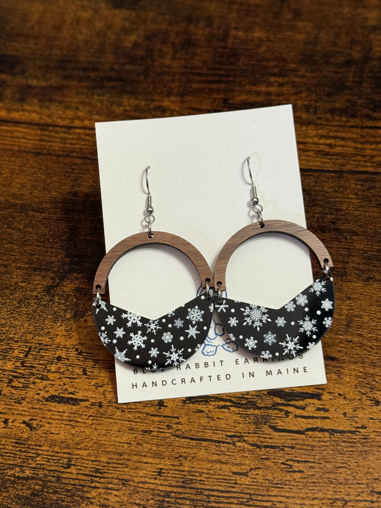 Acrylic & Walnut Snowflake Earrings