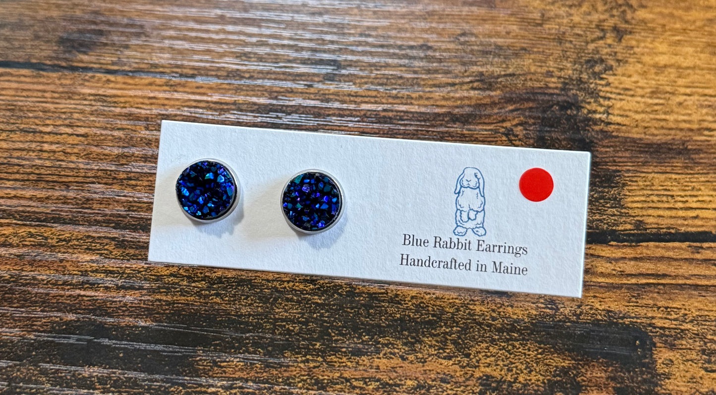 Metallic Blue Druzy Studs 12mm