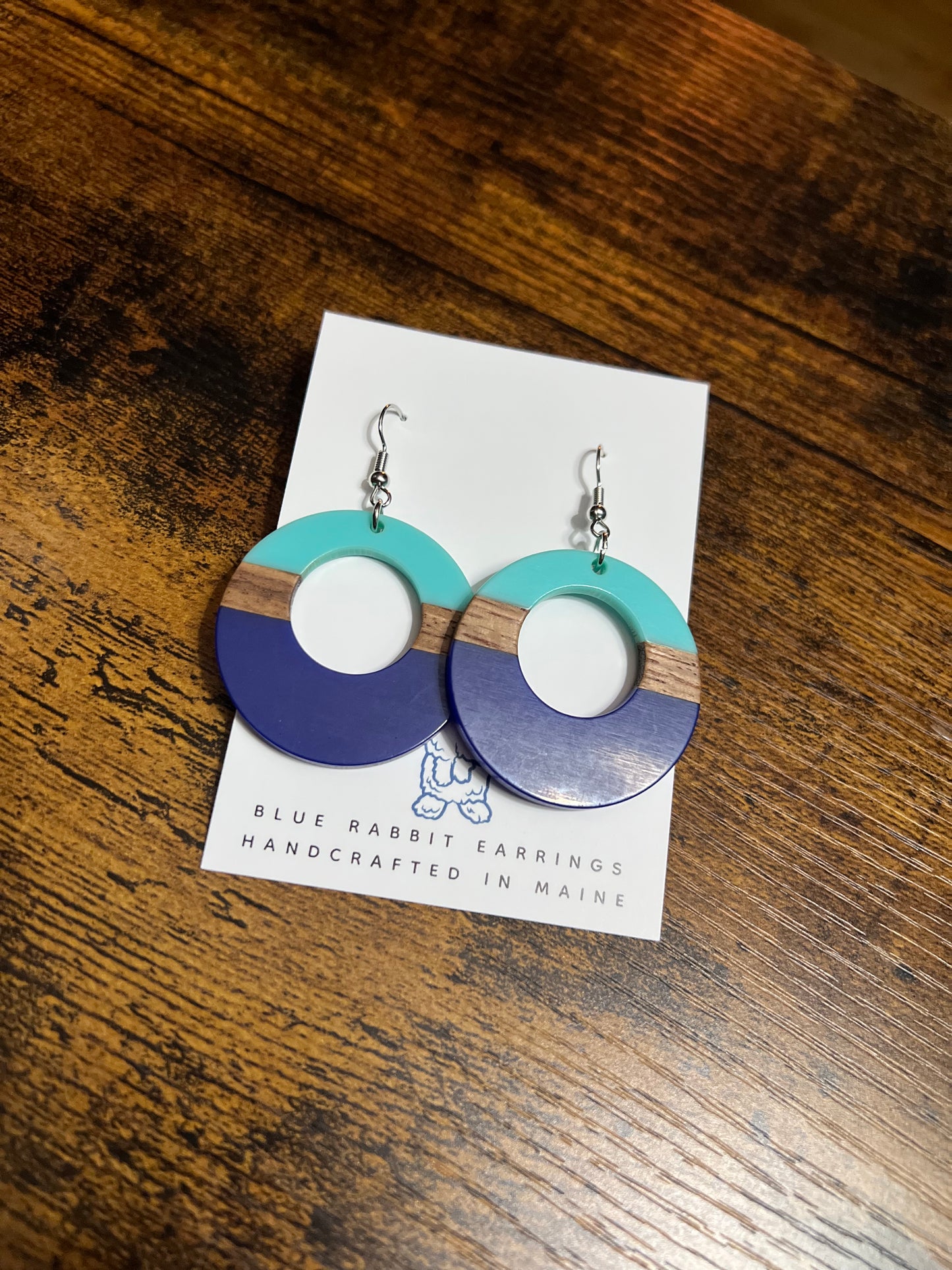 Navy & Teal Acrylic & Wood Hoops