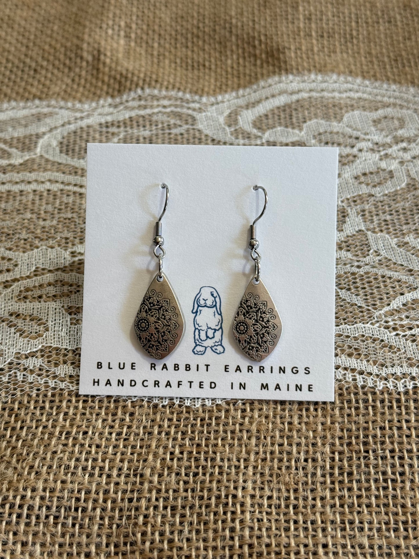 Antique Silver Petite Mandala Earrings