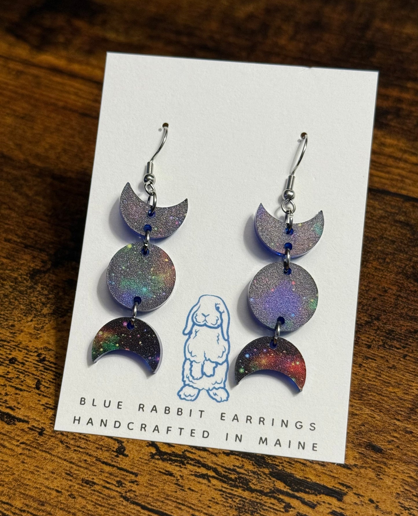 Acrylic Galaxy Print Moon Phase Earrings