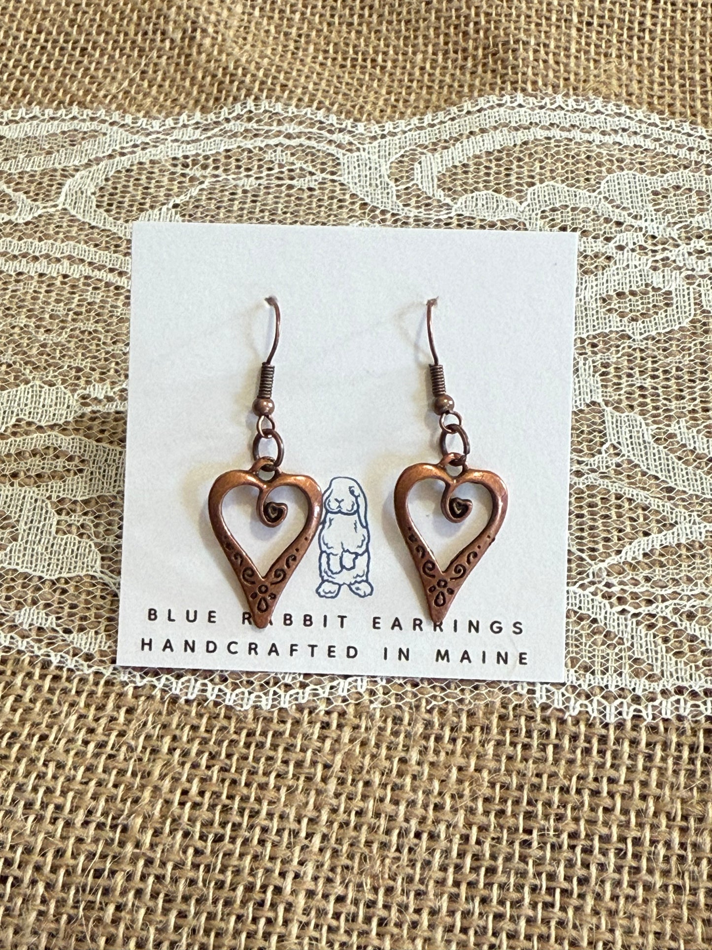 Antique Copper Heart Earrings