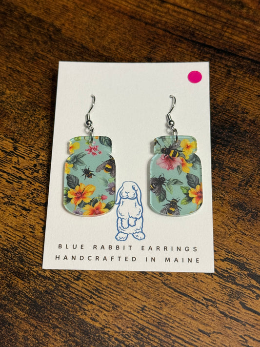 Acrylic Mason Jar & Bee Earrings
