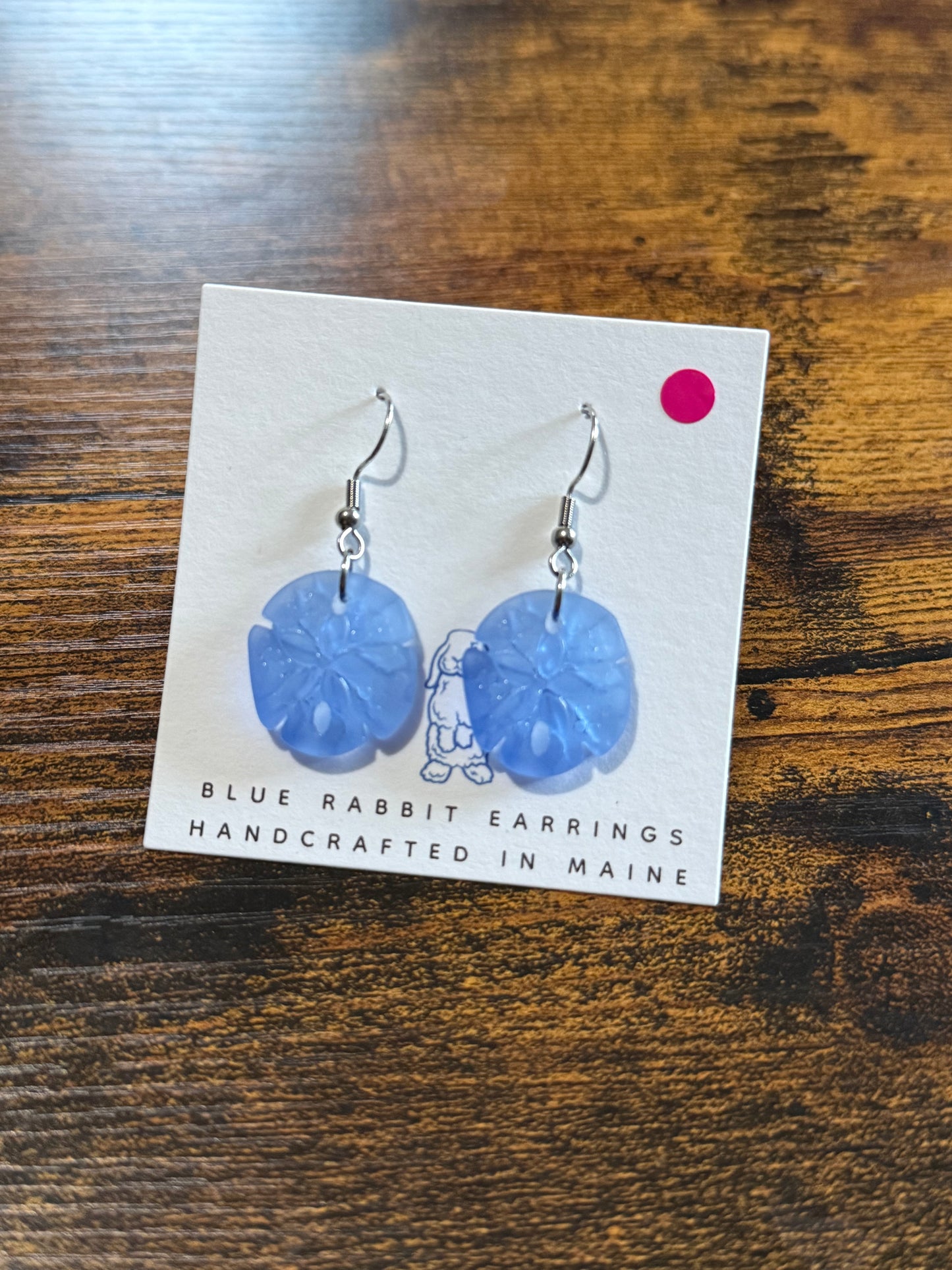 Sapphire Sea glass Sand Dollar Earrings