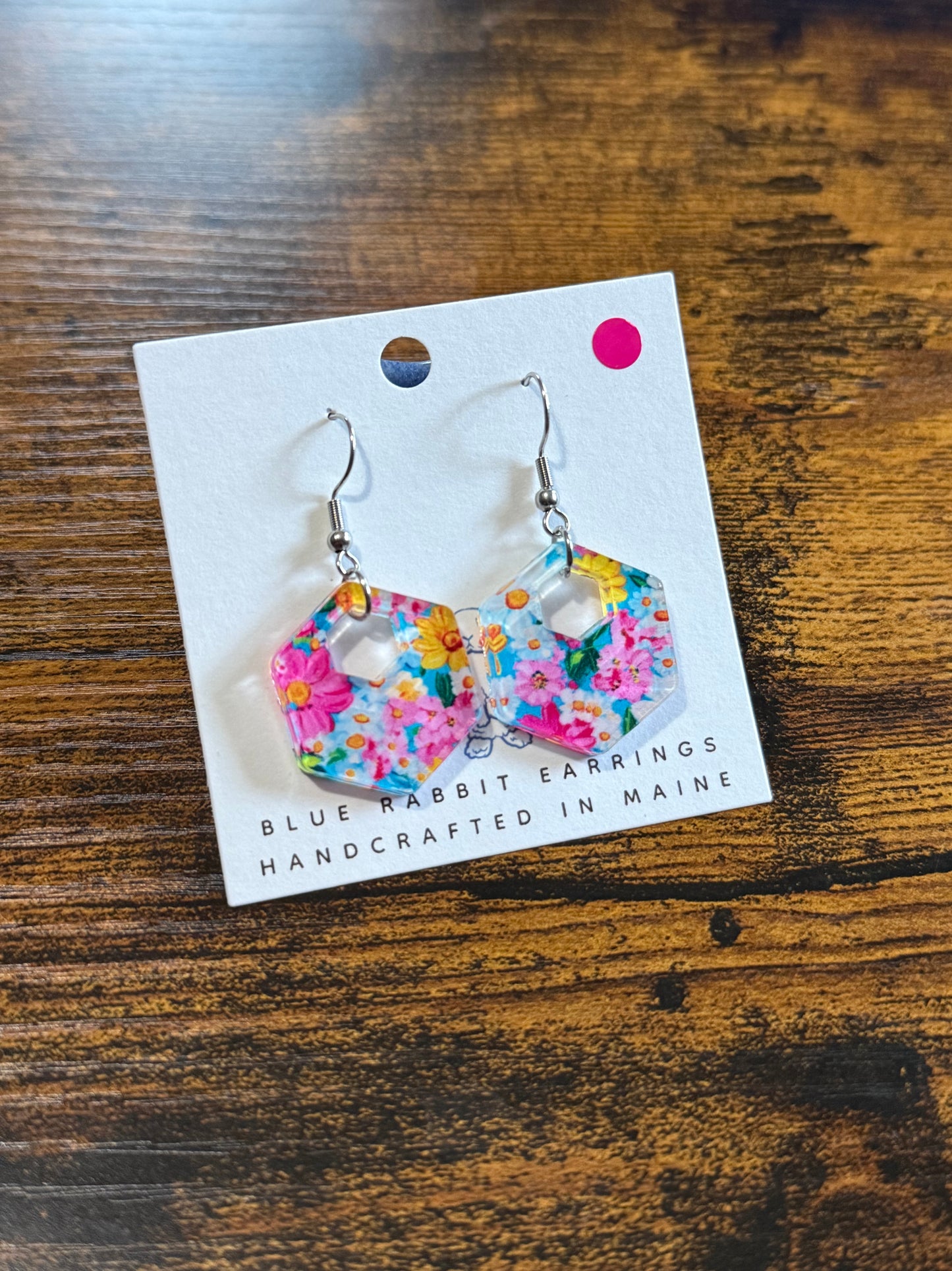 Acrylic Floral Hexagon Earrings
