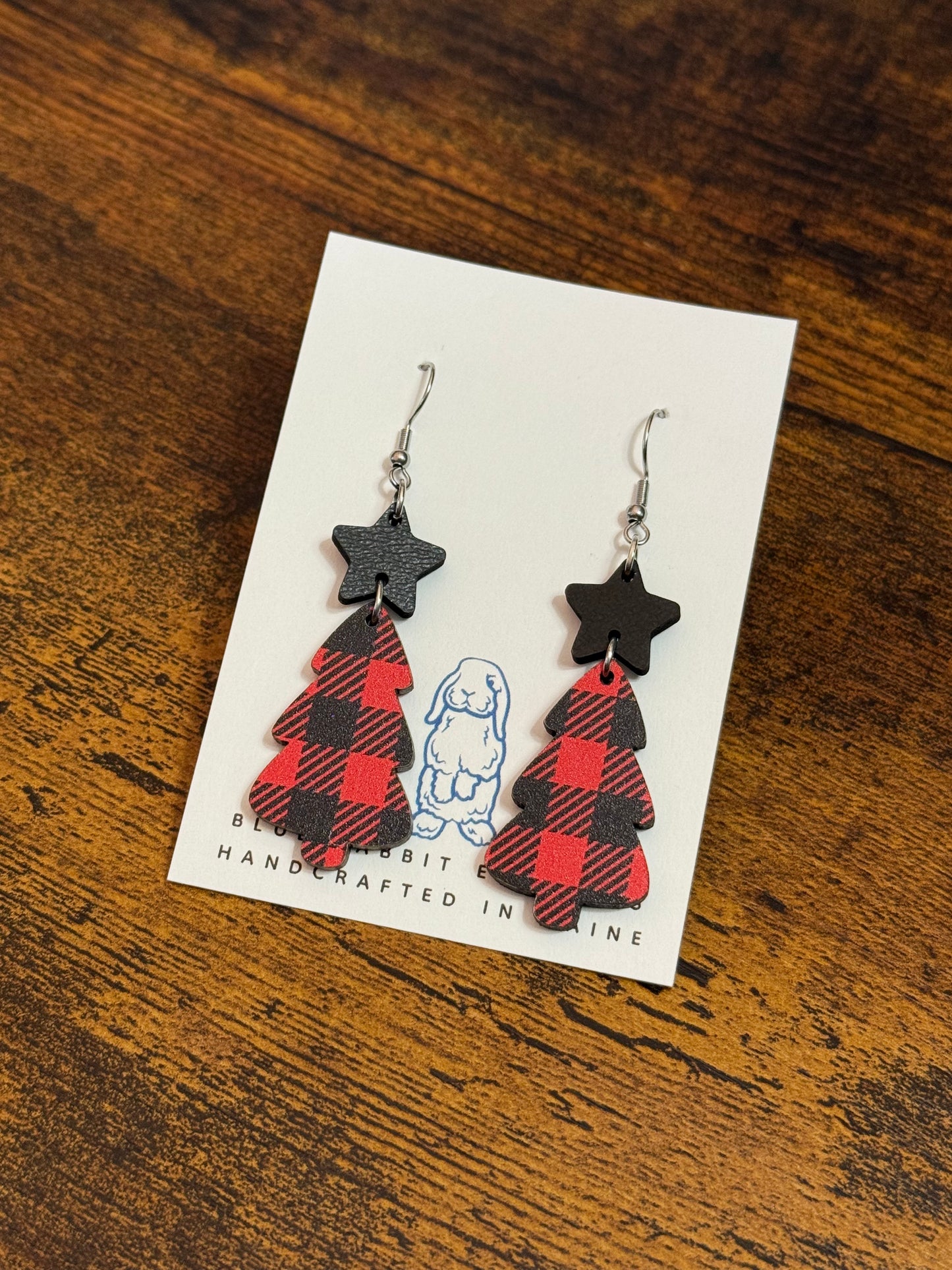 Acrylic Buffalo Plaid Christmas Tree Earrings