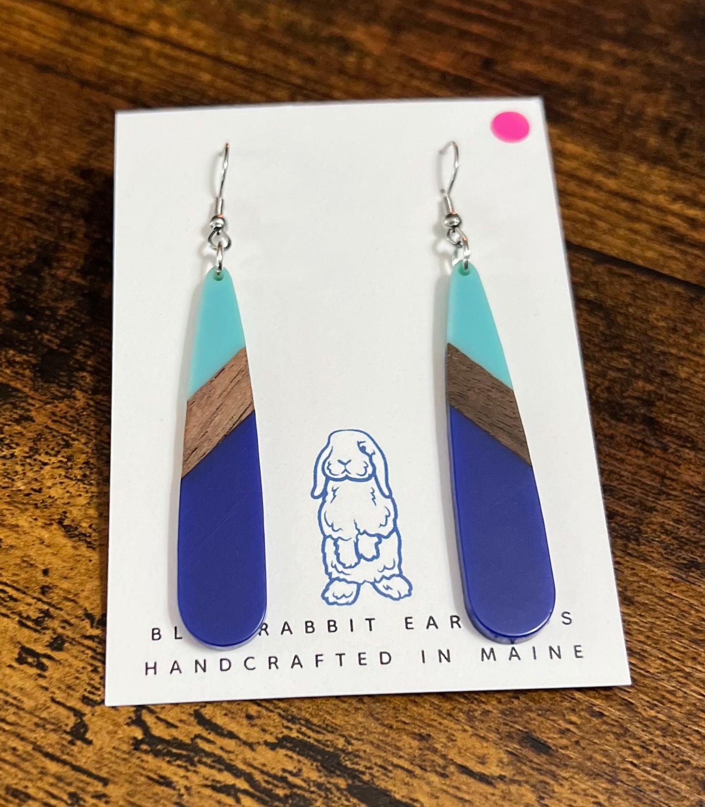 Acrylic Navy & Turquoise Teardrop Earrings