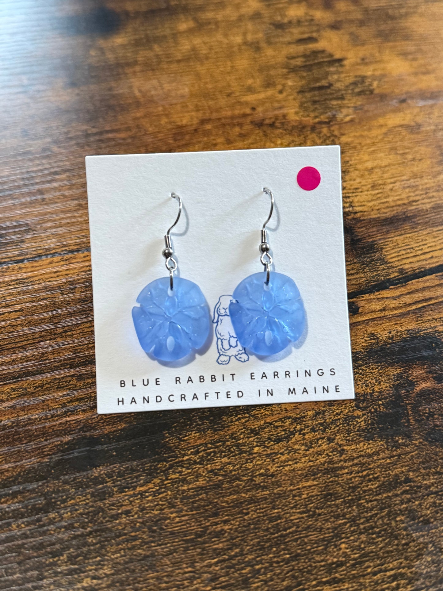 Sapphire Sea glass Sand Dollar Earrings