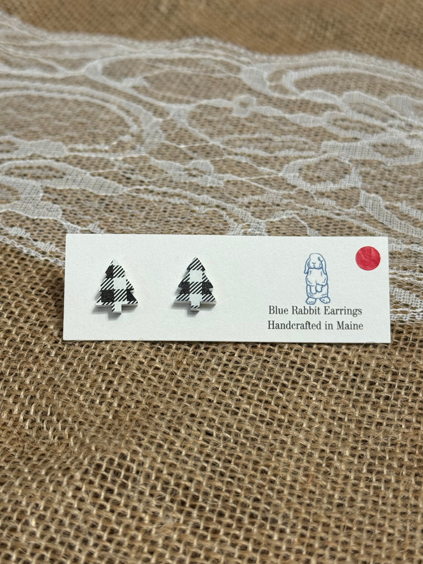 White Plaid Tree Studs