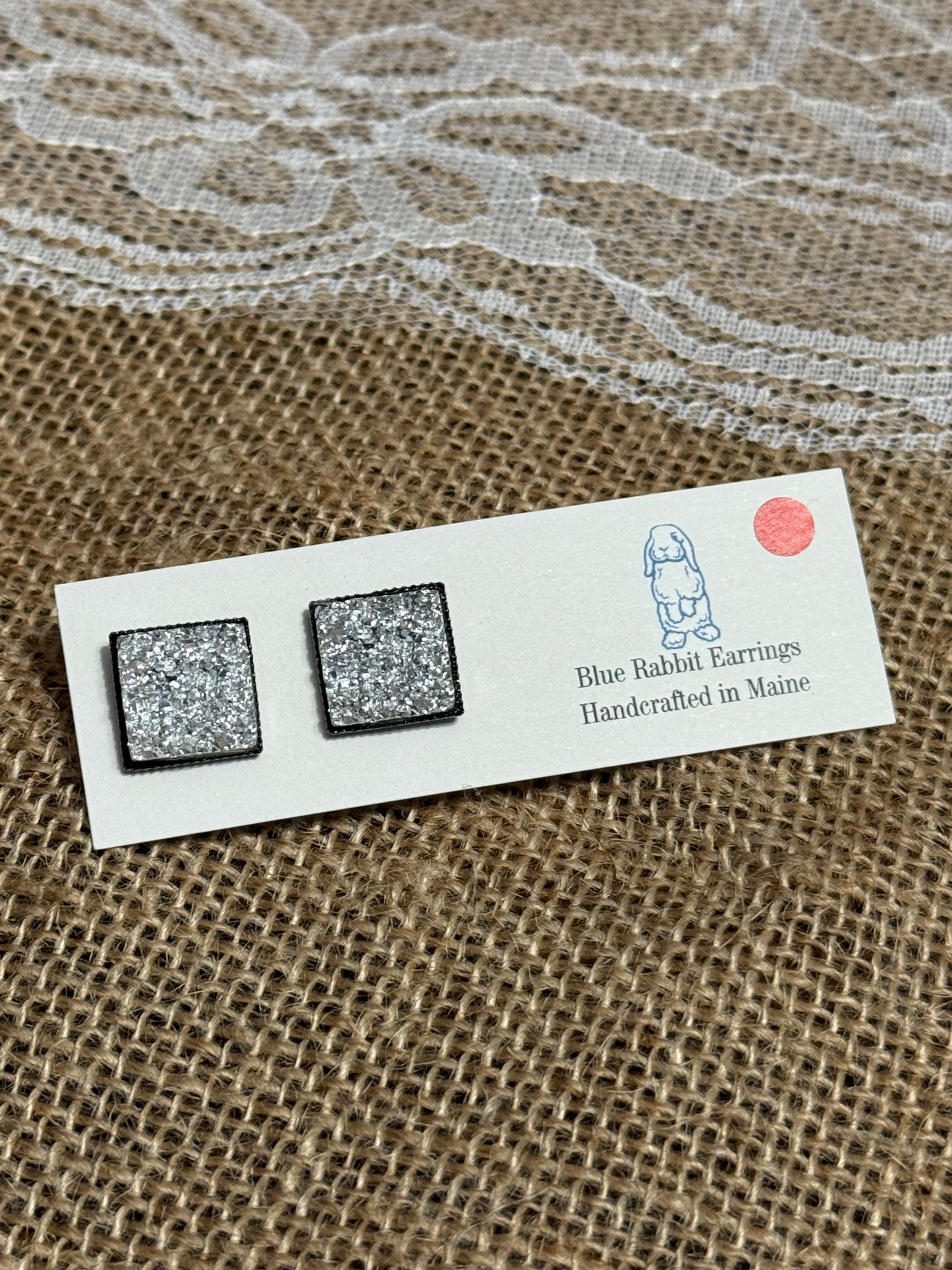 Square Silver Druzy Studs
