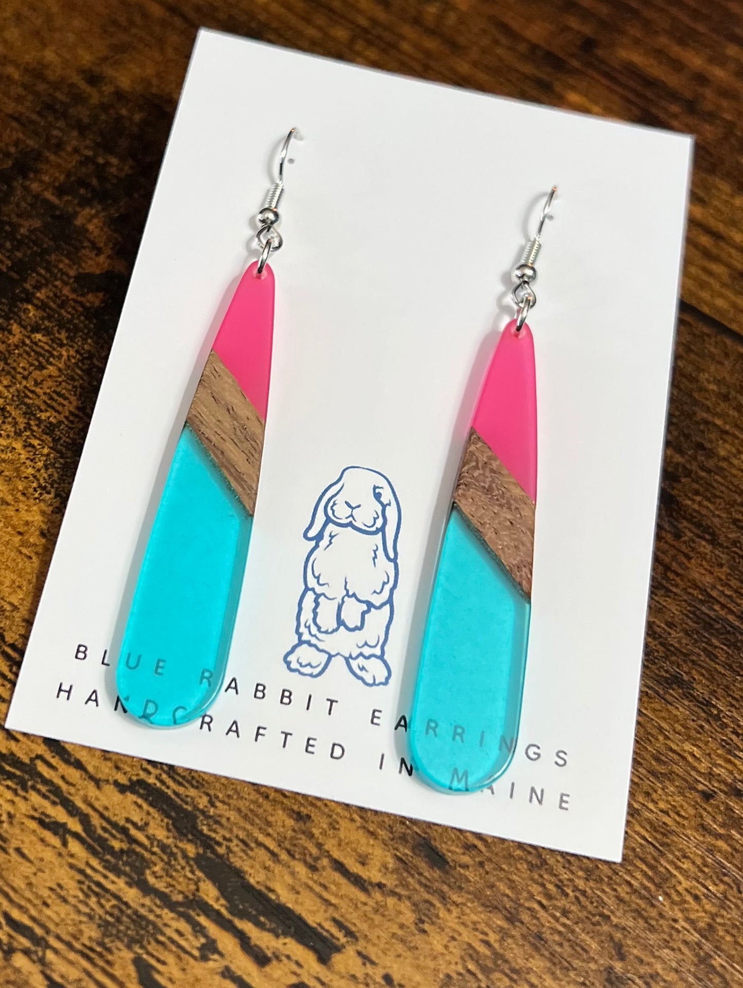 Acrylic Clear Pink & Blue Teardrop Earrings