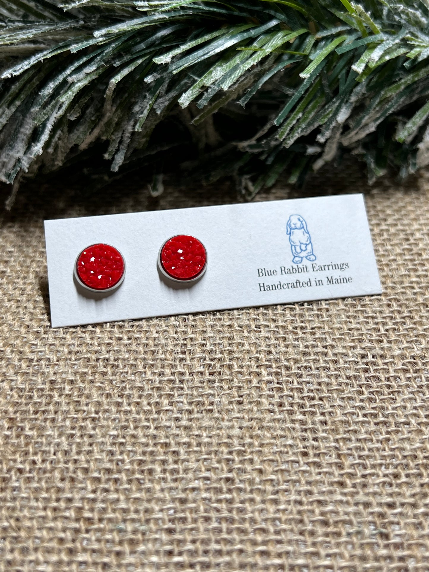 Red Druzy Studs 10mm