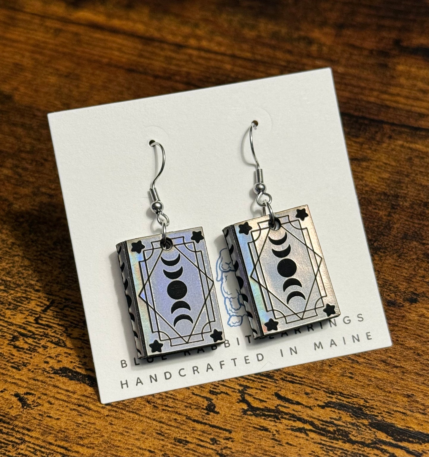 Holographic Leatherette Celestial Book Earrings