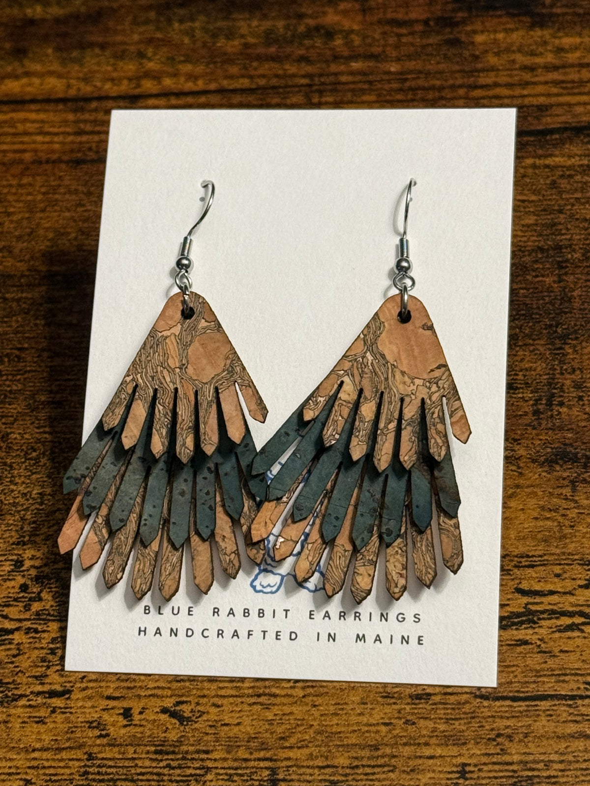 Cork & Leather Triple Layer Earrings-Green