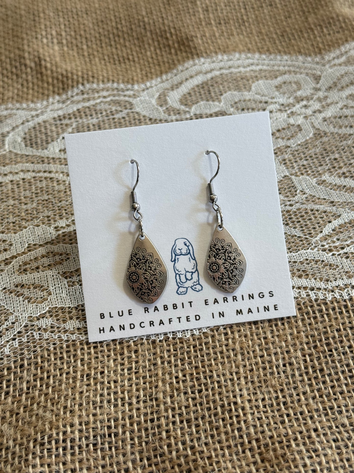 Antique Silver Petite Mandala Earrings