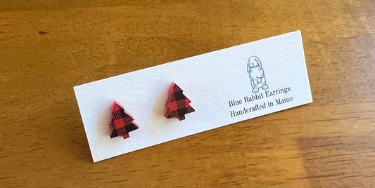 Acrylic Buffalo Plaid Tree Studs