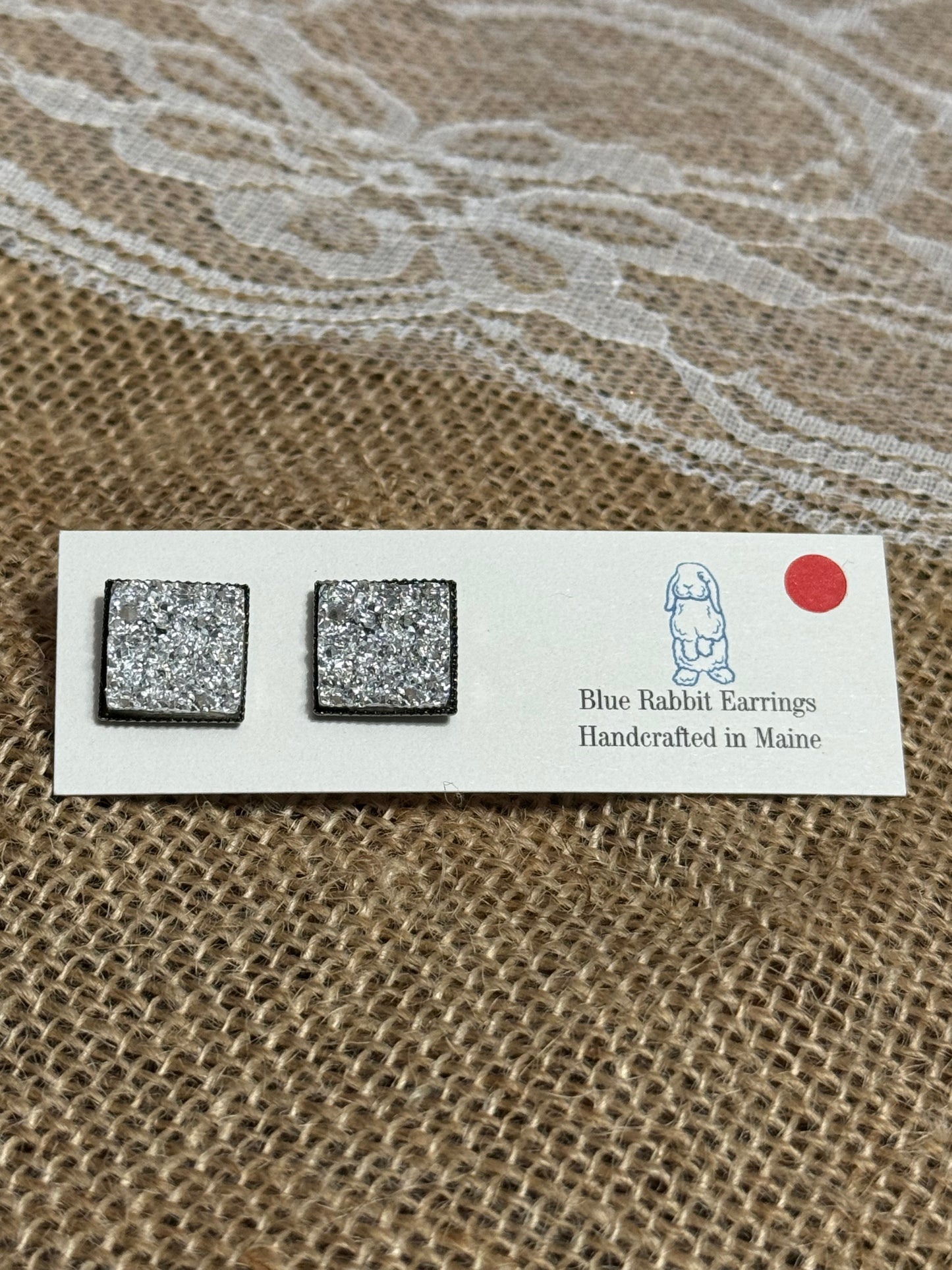 Square Silver Druzy Studs