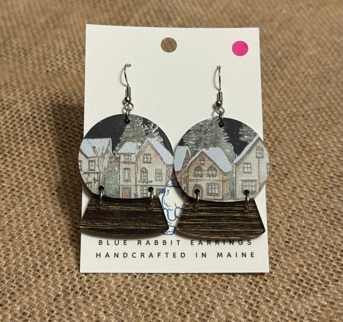 Acrylic Winter Village Snow Globe Earrings